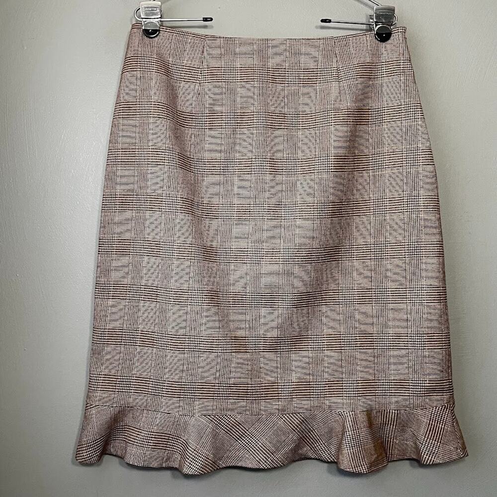 Chadwicks Skirt Size 12 Brown Glen Plaid Ruffle Flare Dark Academia Twee Office
